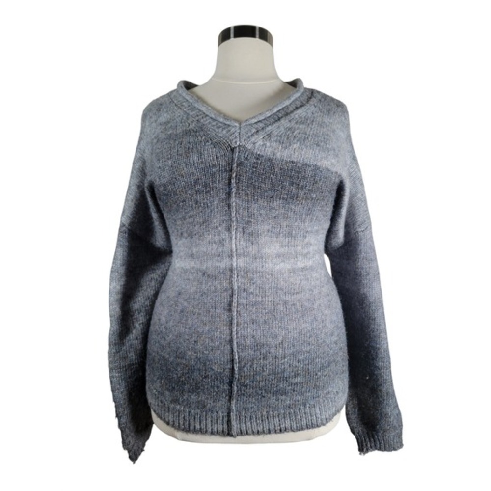 Briggs Womens 2X Blue Grey Ombre V-Neck Wool Blend Knit Sweater New 1654146